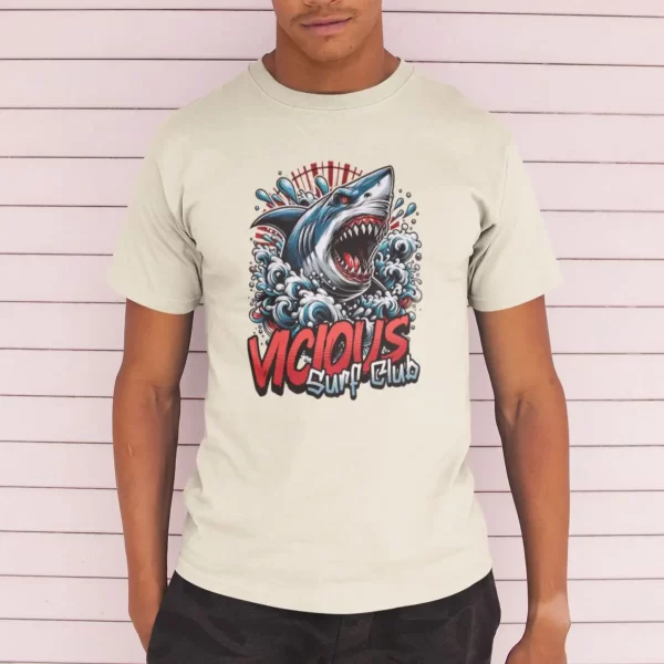 Camiseta Masculina Básica GuGi Tubarão Vicious Surf Club Shark Praia 100% Algodão Premium