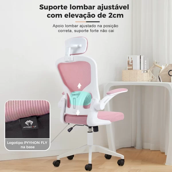 Cadeira de escritório, design ergonômico com suporte lombar independente, malha respirável e encosto de cabeça ajustável（pink） - Imagem 4