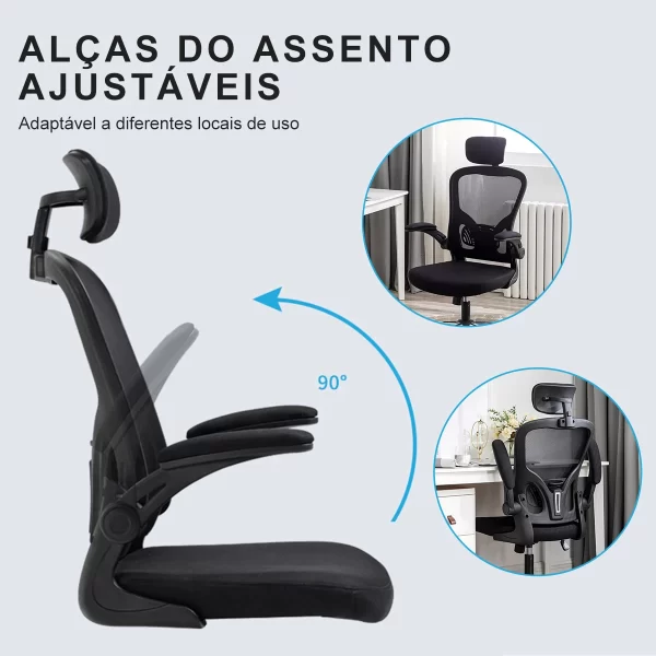 Cadeira de escritório, design ergonômico com suporte lombar independente, malha respirável e encosto de cabeça ajustável（Preto - Imagem 3