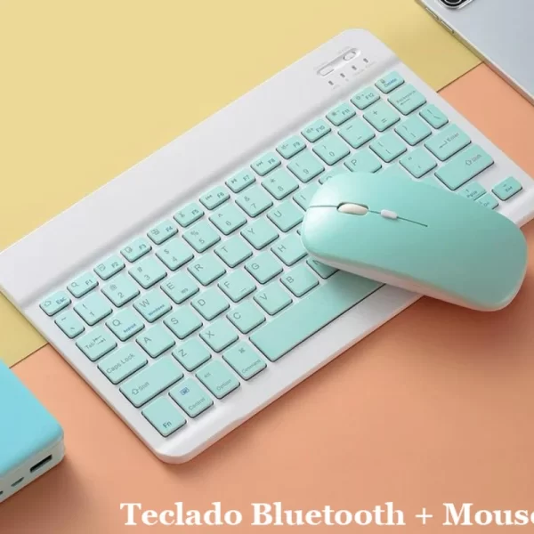 Kit Teclado e Mouse Sem Fio Bluetooth Recarregável Colorido Compatível com PC iPad Tablet Notebook Uso Prático e Eficiente - Imagem 2