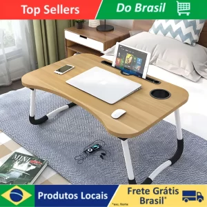 Mesa Dobrável de Madeira Portátil para Cama e Estudo
