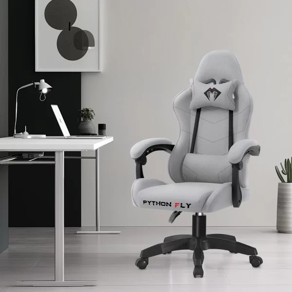 Cadeira de jogos reclinável de 180 graus, adequada para sentar por longos períodos, ergonomia, tecido, cinza claro - Imagem 6