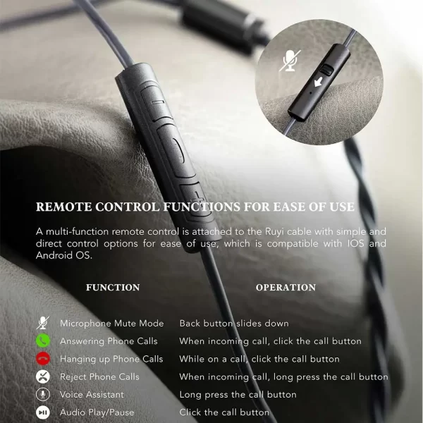 Kinera Celest Ruyi Cabo de fone de ouvido intra-auricular com microfone de lança removível Fones de ouvido com fio para chamadas de jogos IEMs de transmissão ao vivo - Imagem 3