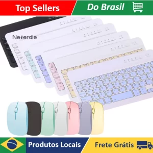 Kit Teclado e Mouse Sem Fio Bluetooth Colorido Macaron