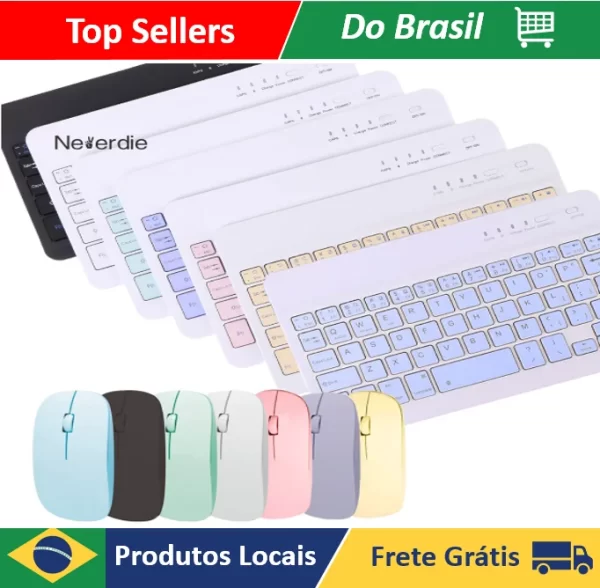 Kit Teclado e Mouse Sem Fio Bluetooth Colorido Macaron Para PC iPad Tablet Notebook - Neverdie Store