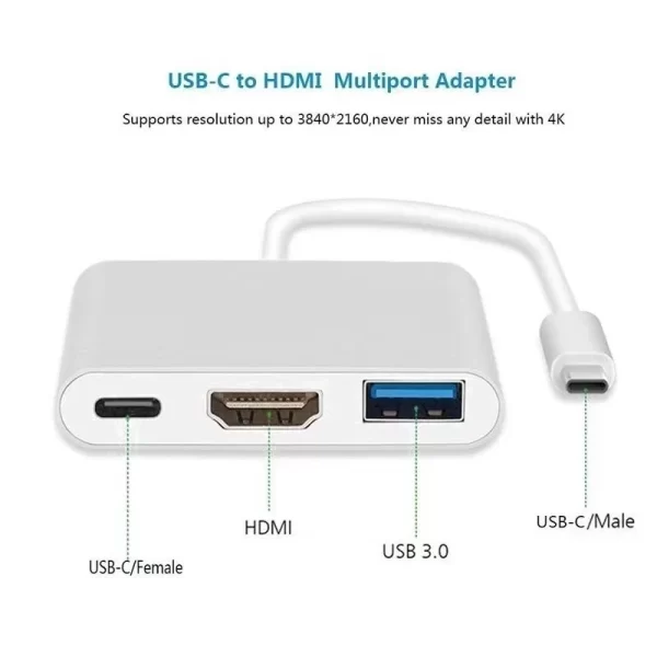 COMPRE MAYS STORE - HUB 3 em 1 Tipo C para HDMI USB 3.0 Conversor 4K / Adaptador Shell Alumínio Resistente e Eficaz Fácil uso - Imagem 3