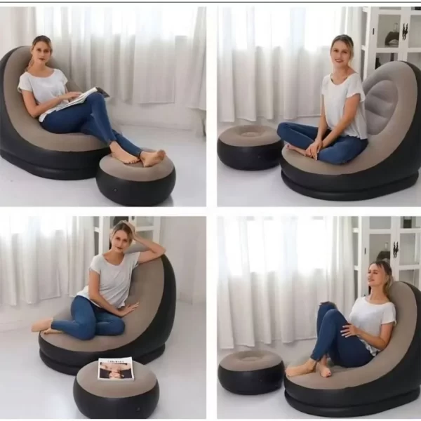 Conjunto Poltrona Puff Inflável Ultra Lounge Portátil Dobrável Reclinável Sofá Cama Confortável Veludo Descanso Versátil - Imagem 5