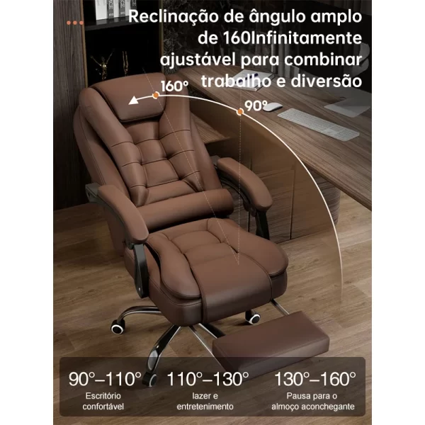 Cadeira de escritório presidente, cadeira de home office com apoio para os pés e encosto ajustável（marrom） - Imagem 4