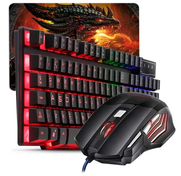 Kit Gamer Teclado Semi-mecânico + Mouse Gamer RGB Dpi + Mouse Pad Computador Notebook e Vídeogame