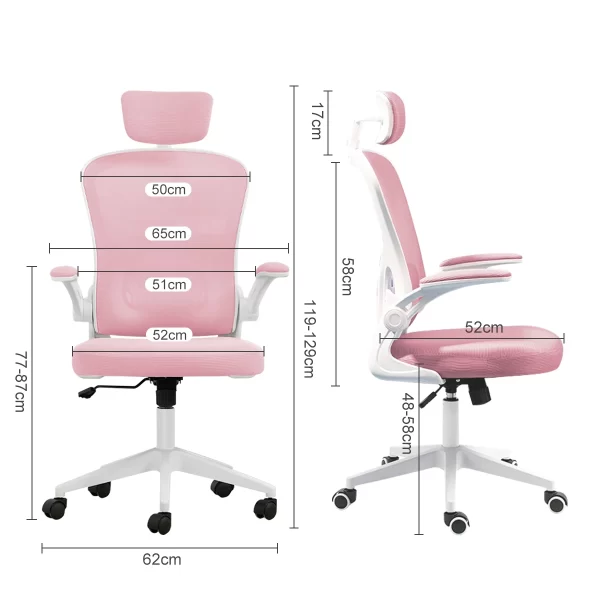 Cadeira de escritório, design ergonômico com suporte lombar independente, malha respirável e encosto de cabeça ajustável（pink） - Imagem 2