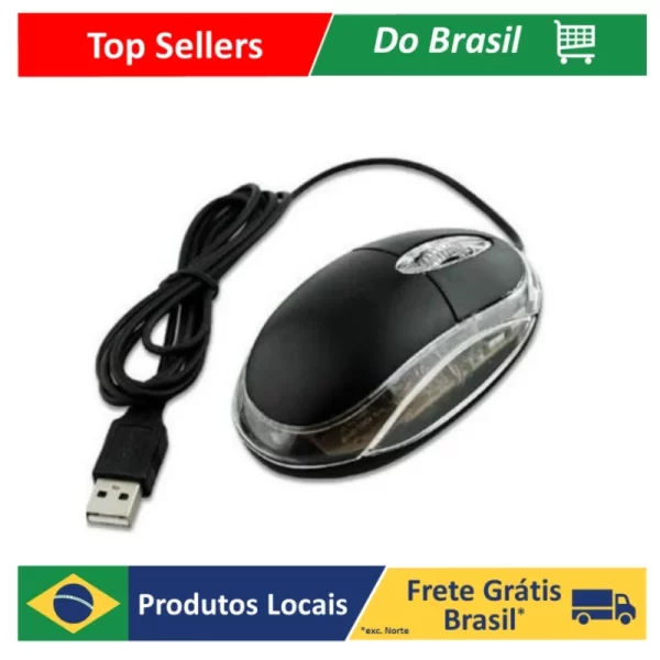 Mouse USB ótico com led mini Preto com Fio