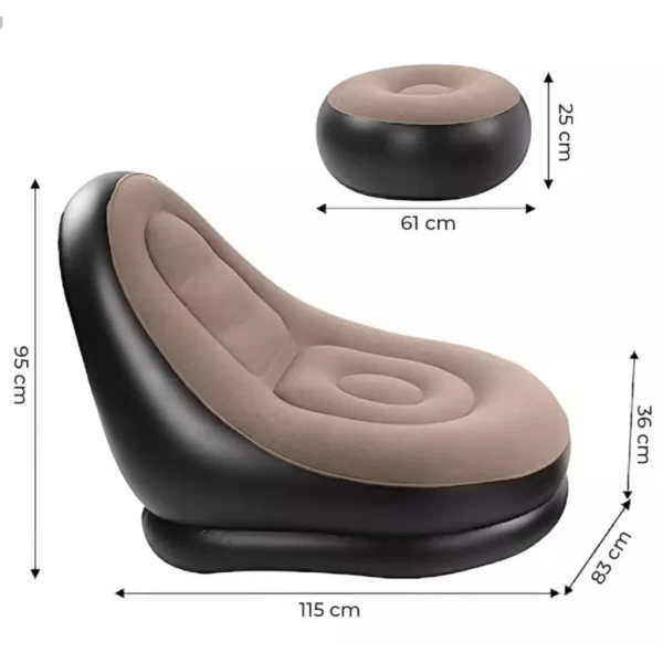 Conjunto Poltrona Puff Inflável Ultra Lounge Portátil Dobrável Reclinável Sofá Cama Confortável Veludo Descanso Versátil - Imagem 2