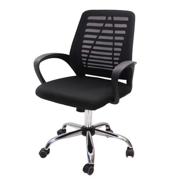 Cadeira Linha Escritório Giratória Office Arco Estofada Preta Tela Mesh Base Cromada Regulável Diretor Ribs
