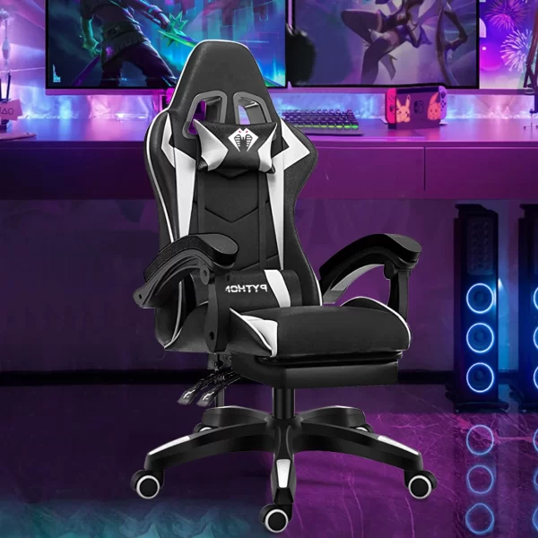 Cadeira gamer de última geração, ergonômica, regulável em altura, plana, com apoio para os pés (preto) - Imagem 2