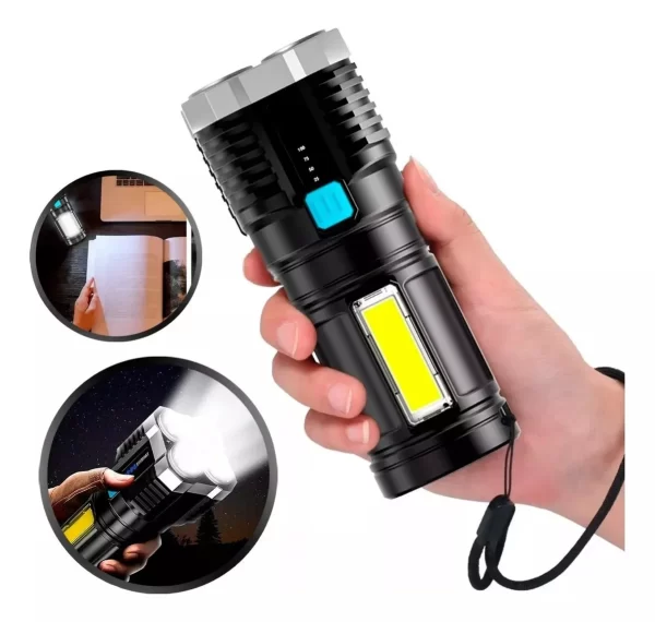 Lanterna LED Recarregável 4LED para Acampamento Visão Ampla Máxima Visibilidade e Confiabilidade Ideal para Atividades Noturnas - Imagem 6