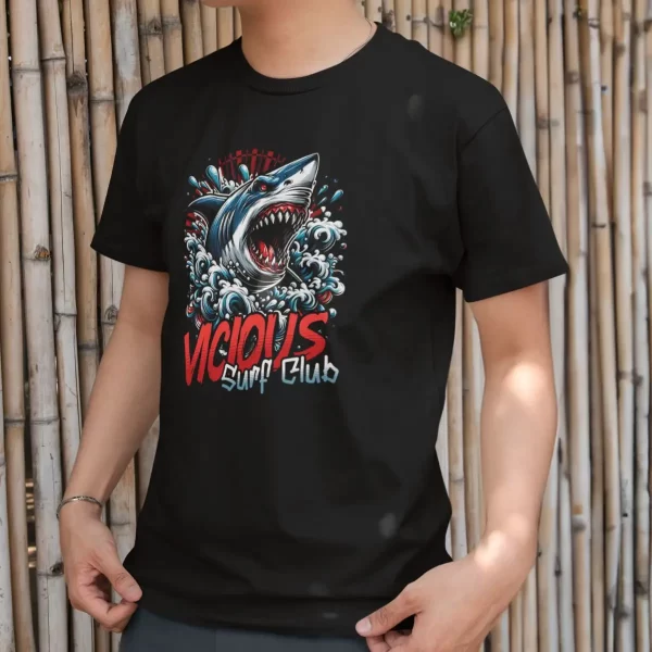 Camiseta Masculina Básica GuGi Tubarão Vicious Surf Club Shark Praia 100% Algodão Premium - Imagem 3