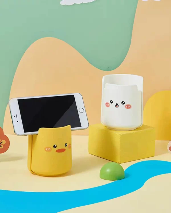 Organizador criativo caneta titular dos desenhos animados pequeno pato amarelo caneta caixa de papelaria armazenamento de escova - Imagem 2