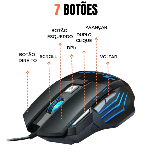 Kit Gamer Teclado Semi-mecânico + Mouse Gamer RGB Dpi + Mouse Pad Computador Notebook e Vídeogame - Imagem 4