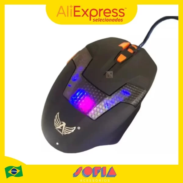 Mouse Gamer Design Moderno LED Ergonômico 5 Botões Cabo Reforçado Rgb Pc Notebook Computador - Entrega Rápida para Todo o Brasil