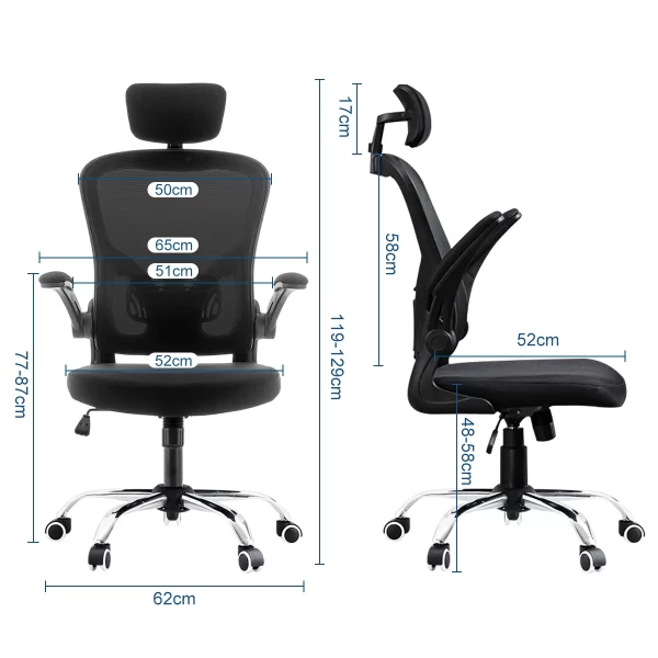 Cadeira de escritório, design ergonômico com suporte lombar independente, malha respirável e encosto de cabeça ajustável（Preto - Imagem 2
