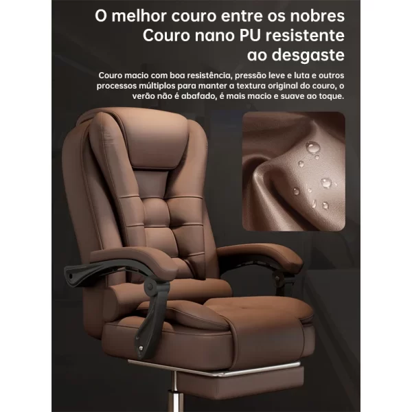 Cadeira de escritório presidente, cadeira de home office com apoio para os pés e encosto ajustável（marrom） - Imagem 3