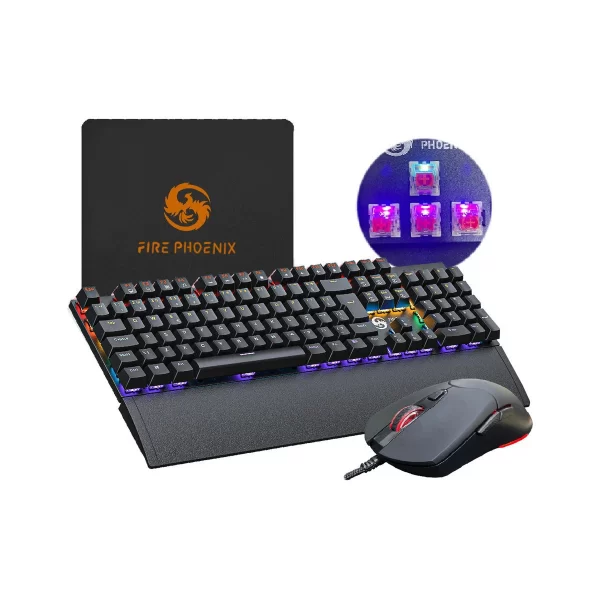 Kit Teclado E Mouse Mecânico Dpi 7200 Abnt2 Gamer Luz Led Rgb Switch Red Usb Mouse Pad Para Computador Pc Bk-06