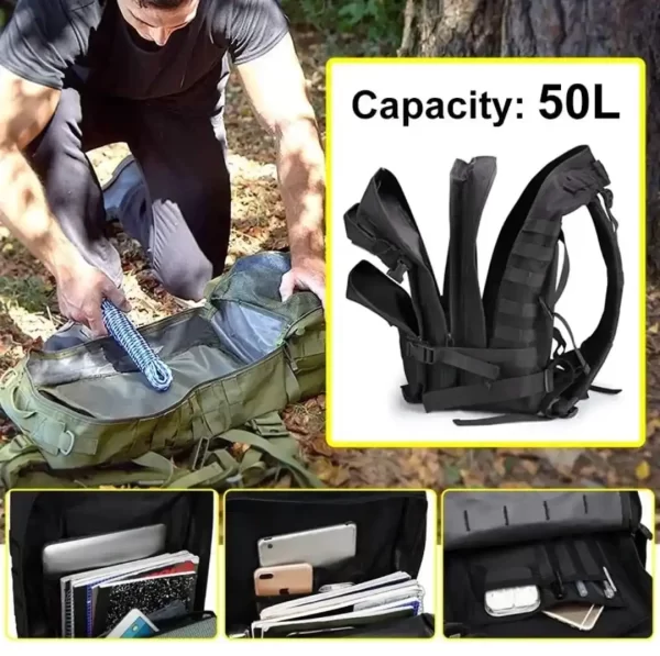 Mochila tática 50L + patch Reforçado impermeável grande espaçoso - Imagem 4