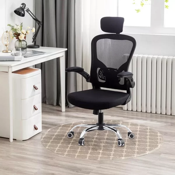 Cadeira de escritório, design ergonômico com suporte lombar independente, malha respirável e encosto de cabeça ajustável（Preto