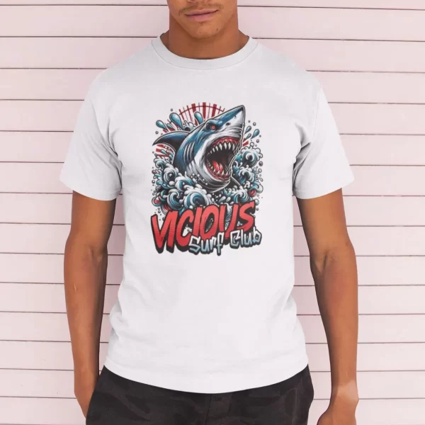 Camiseta Masculina Básica GuGi Tubarão Vicious Surf Club Shark Praia 100% Algodão Premium - Imagem 4