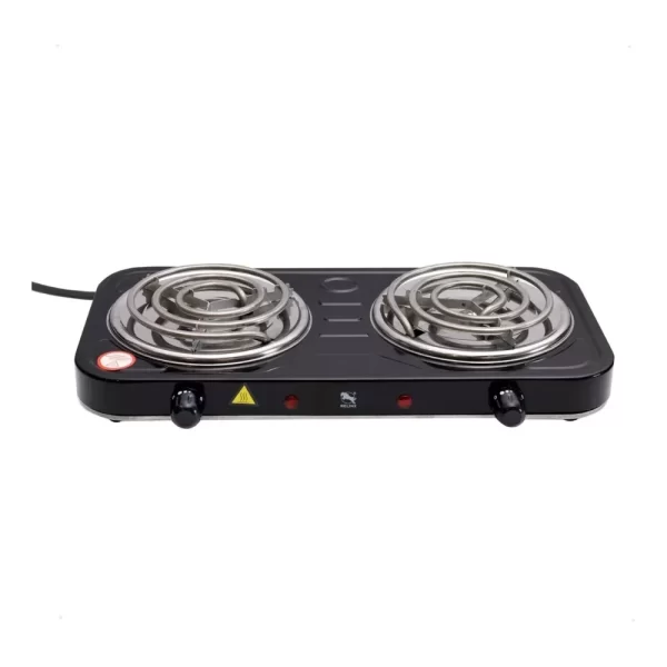 Fogão Eletrico Portatil Acendedor Espiral 2 Boca Camping Viagem Exterior Alumínio Preto Branco 110V