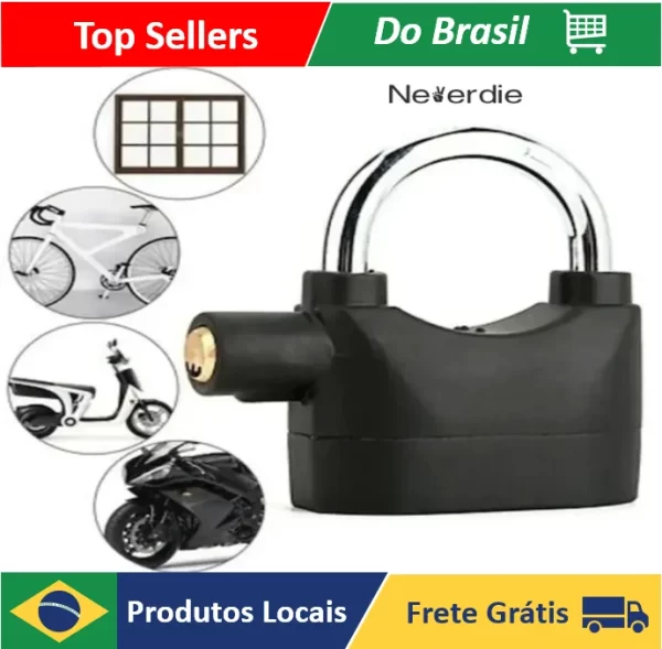 Cadeado Com Alarme Grande Prova De Água Antifurto Moto Bicicleta Portão Casa - Neverdie Store