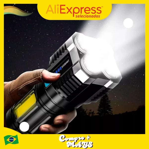 Lanterna LED Recarregável 4LED para Acampamento Visão Ampla Máxima Visibilidade e Confiabilidade Ideal para Atividades Noturnas