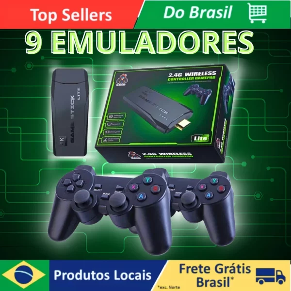 Videogame Stick 4K 20000 Jogos Retro Classicos + 2 Controles Sem Fio ; Console Emulador Portatil 64 GB