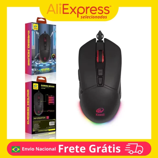 Mouse Gamer Rgb Keedi Mou906 Usb Com Fio 7 Botoes Precisao Alta 3200 Dpi Iluminacao Colorida Ergonômico Leve Barato Pc Notebook
