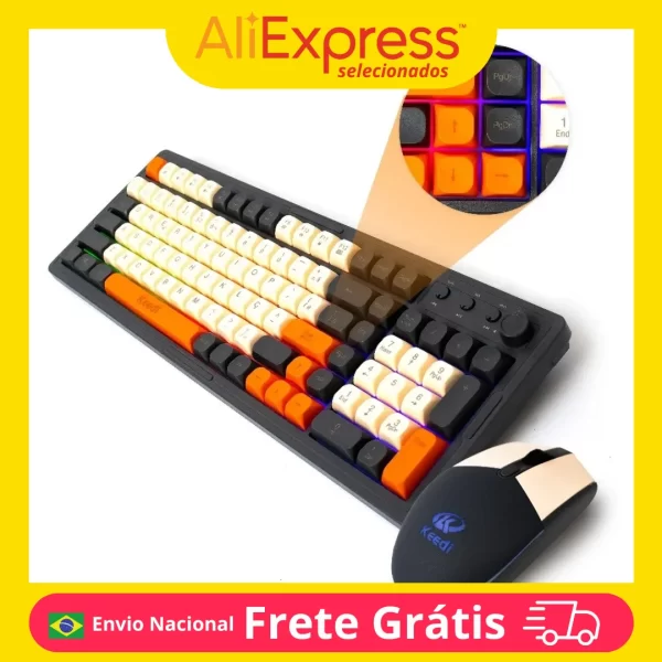 Kit Gamer KEEDI-TEC814: Teclado Membrana LED USB + Mouse com Controle de Volume
