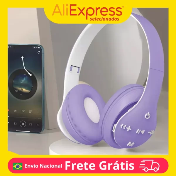 Fones De Ouvido Auscultadores Sem Fio com Microfone, Bluetooth Dobrável Gaming Headset, Esporte Fone De Ouvido, Música Earb