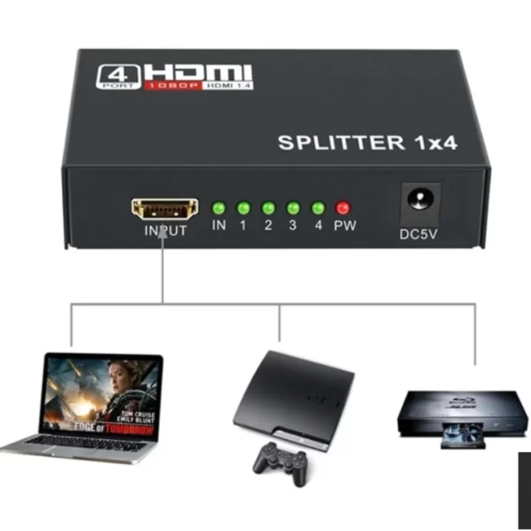 Splitter Distribuidor HDMI 1x4 Divisor Full HD 1080p Versão 1.4 3D Alta Definição Compatível com TV Monitor Projetor Console