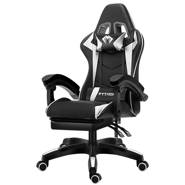 Cadeira gamer de última geração, ergonômica, regulável em altura, plana, com apoio para os pés (preto) - Imagem 5