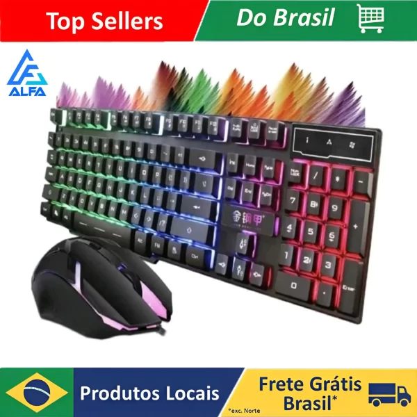 Kit ALFA Teclado Mouse Gamer 3200dpi Semi Mecânico Rgb Led Original M300