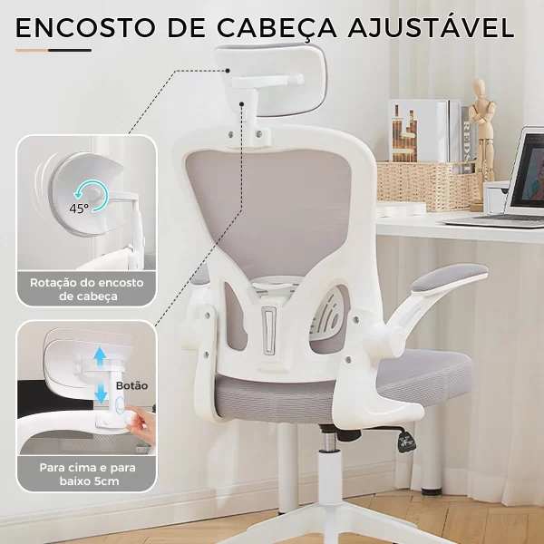 Cadeira de escritório, design ergonômico com suporte lombar independente, malha respirável e encosto de cabeça ajustável（Cinza - Imagem 4