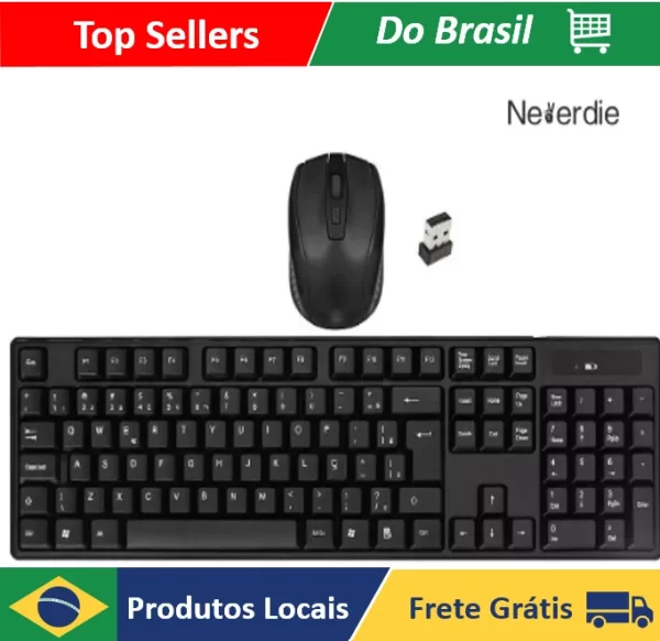 Kit Teclado + Mouse Sem Fio Português Wireless Ergonômico Slim - Neverdie Store