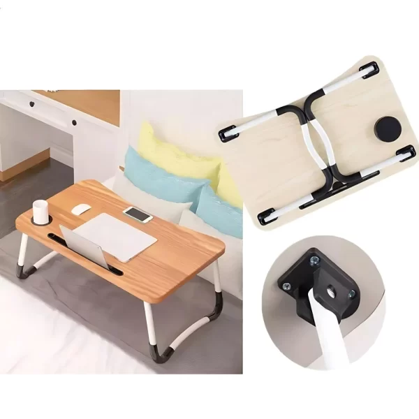 Mesa Dobrável De Madeira Portátil Para Cama Estudo Notebook Lanches Multifunções - Imagem 3