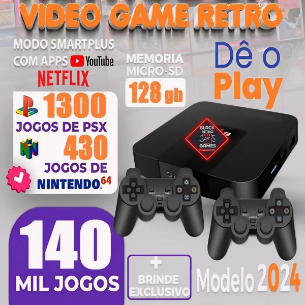 Video Game Retro Box 140 Mil Jogos Classicos Elite128GB + 2 Controle COM Fio Premiun
