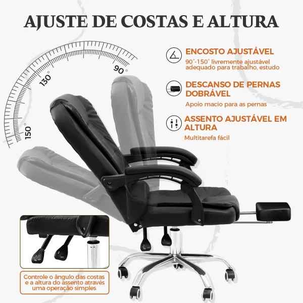 Cadeira De Escritorio Presidente Ergonomica Apoio Para Pés rosa - Imagem 4