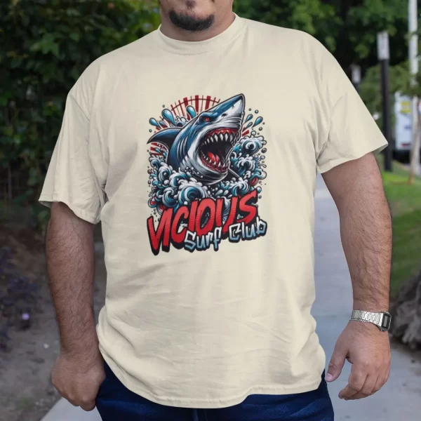 Camiseta Masculina Básica GuGi Tubarão Vicious Surf Club Shark Praia 100% Algodão Premium - Imagem 2