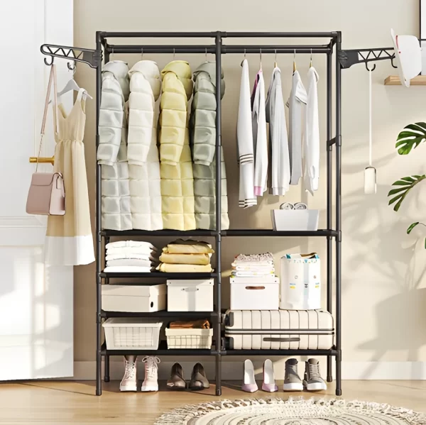 Guarda Roupa Portatil Arara Multifuncional Desmontavel Arara De Roupa Cabideiro Chão Sapateira Rack Organizador - Neverdie Store - Imagem 4