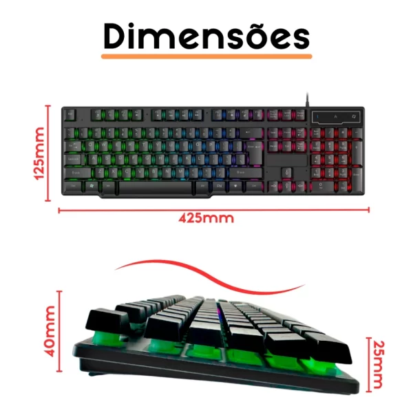 Kit Gamer Teclado Semi-mecânico + Mouse Gamer RGB Dpi + Mouse Pad Computador Notebook e Vídeogame - Imagem 3