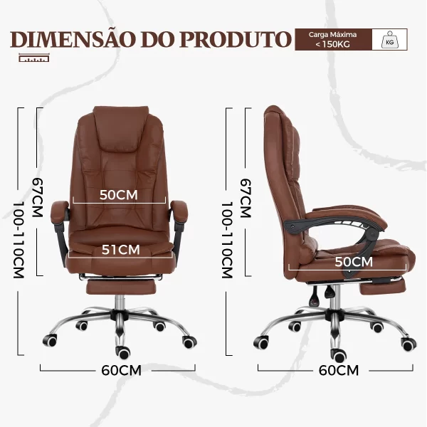 Cadeira de escritório presidente, cadeira de home office com apoio para os pés e encosto ajustável（marrom） - Imagem 2