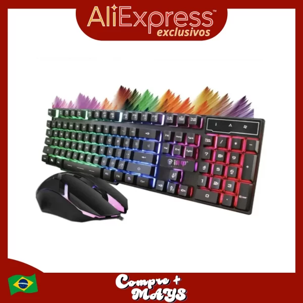 Kit Teclado e Mouse Gamer RGB Semi Mecânico, 3200 DPI, Multimídia M300: Periférico de Computador com Envio para Todo o Brasil