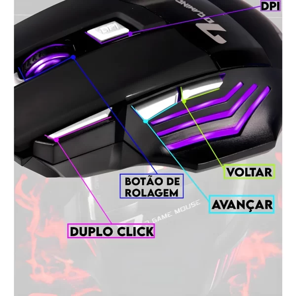Mouse Gamer Laser Led Usb 7 Botões Profissional - Imagem 4